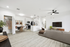 Couch, ceiling fan, and table