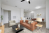Couch, ceiling fan, and table