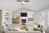Carpeted living room with ceiling fan, TV, and fireplace