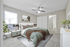 Elegant bedroom featuring a plush bed, stylish decor, and abundant natural light for a serene living experience.