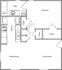 Modern floor plan showcasing 1 bedroom, full bath, well-appointed kitchen, and spacious dining and living areas.