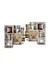 3D floor plan showcasing two symmetrical apartments with two bedrooms, open living areas, and modern kitchens.