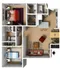 Charming 2D floor plan with two bedrooms, welcoming living room, modern kitchen, and two bathrooms in an open-design layout.