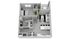 Modern apartment floor plan featuring a cozy bedroom, open-concept living area, sleek kitchen with island, and private balcony.