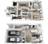 Modern two-level floor plan showcasing three spacious bedrooms, elegant bathrooms, and an open-concept kitchen and living area. Includes a convenient two-car garage, perfect for contemporary living.