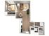 Modern L-shaped apartment floor plan with sunlit bedroom, cozy living room, dining area, efficient kitchen, and elegant bathroom.