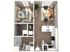 Modern apartment floor plan showcasing a bedroom, cozy living area, sleek kitchen, and elegant bathroom.
