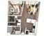 Chic 3D floor plan showcasing a modern apartment with one bedroom, open-concept living area, and sleek kitchen design.