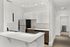 Sleek modern kitchen with white cabinetry, stainless steel appliances, and elegant tile backsplash.