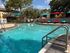 Inviting outdoor pool with crystal-clear water, surrounded by vibrant sun loungers and lush greenery, perfect for relaxation.