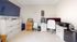 Chic home office featuring modern white storage cabinets, sleek monitors, and cozy seating ideal for productivity.