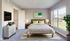 Bright and welcoming bedroom with a plush bed, modern decor, large window with garden views, and ample natural light.