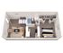 3D floor plan of a one-bedroom apartment with open living and dining area, compact kitchen, and bathroom.