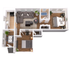 Modern 3D floor plan showcasing 2 bedrooms, cozy living area, elegant kitchen, and stylish bathroom.
