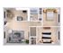 Charming 2D floor plan featuring 2 cozy bedrooms, a modern kitchen, and a spacious living area with stylish decor.