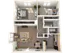 Charming 2D floor plan showcasing 2 bedrooms, cozy living room, modern kitchen, and intimate dining area.