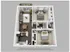 Charming 3D floor plan with two cozy bedrooms, a modern kitchen, inviting living area, and elegant dining space, all leading to a private balcony.