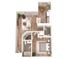 Contemporary 1-bedroom apartment layout with open-plan living, elegant kitchen, and cozy dining area.