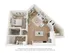 Contemporary 3D floor plan showcasing a cozy one-bedroom apartment with open-concept living and dining area, modern kitchen with island, and elegant bathroom.