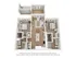 Modern 3D floor plan featuring two spacious bedrooms, a cozy living area, stylish kitchen, and two bathrooms, with a balcony for added charm.