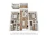 Modern 3D floor plan featuring 2 spacious bedrooms, a cozy living room, open kitchen, and dual bathrooms. Includes a private balcony, offering an inviting and stylish living space.