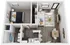 Chic 3D floor plan of a cozy apartment featuring a bedroom, inviting living room, modern kitchen, and sleek bathroom with a tub.