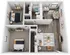 Modern 3D floor plan featuring two spacious bedrooms, a cozy living area, sleek kitchen, and elegant dining space.