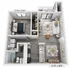 Chic open-concept apartment floor plan showcasing a spacious bedroom, stylish living area, modern kitchen, and private balcony.