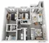 Modern 2D floor plan showcasing two comfortable bedrooms, a cozy living room with balcony access, a sleek kitchen with dining area, and a stylish bathroom with bathtub.
