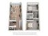 Contemporary 2D floor plan showcasing an elegant two-story apartment with an open-concept living and dining area, modern kitchen, two cozy bedrooms, and stylish bathrooms.