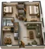 Modern 2D floor plan featuring a spacious master bedroom, additional bedroom, cozy living room, and a fully-equipped kitchen.
