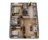 Contemporary 2-bedroom apartment floor plan with open-concept living area, modern kitchen, and two stylish bathrooms.