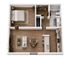Contemporary floor plan showcasing a spacious one-bedroom layout with an open-concept living and dining area, modern kitchen, and a stylish bathroom.