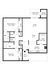 Spacious floor plan featuring 2 bedrooms, open living area, modern kitchen, and a cozy covered patio with storage.