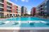 Resort style swimming pool with cabanas at The Parq at Chesterfield Apartment Homes, Chesterfield, MO 63017