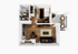 Chic apartment floor plan showcasing one bedroom, an inviting living area, contemporary kitchen, stylish bathroom, and a cozy balcony space.