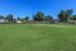 Expansive green lawn surrounded by residential homes, ideal for outdoor activities under a clear blue sky.