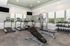 Spacious and modern gym with state-of-the-art fitness equipment, including treadmills, weight racks, and exercise machines, bathed in natural light.