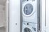Modern apartment with convenient in-unit stacked washer and dryer near bathroom for effortless living.