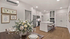 Elegant modern kitchen with white cabinetry, a cozy dining setup, and chic island bar seating, perfect for entertaining.