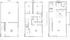 Three-level townhouse floor plan with 3 bedrooms, open kitchen, dining area, and 2-car garage.