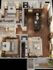 Elegant apartment floor plan showcasing two luxurious bedrooms, an open-concept living and dining area, a sleek modern kitchen, and a cozy outdoor patio.