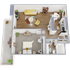 One bedroom, one bath, 621 square feet
