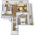 One bedroom, one bath, 636 square feet