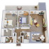 Two bedroom, two bath, 951 square feet