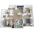 B1 - two bedroom, two bath apartment floor plan
