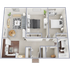 B1 - Two bedroom, one bath, 860 square foot apartment