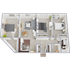C1 - Three bedroom, one bath, 980 square foot apartment