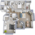 B2 - Two bedroom, two bath, 1,093 square foot apartment