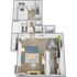 One bedroom, one bath, 605 sq ft apartment home
